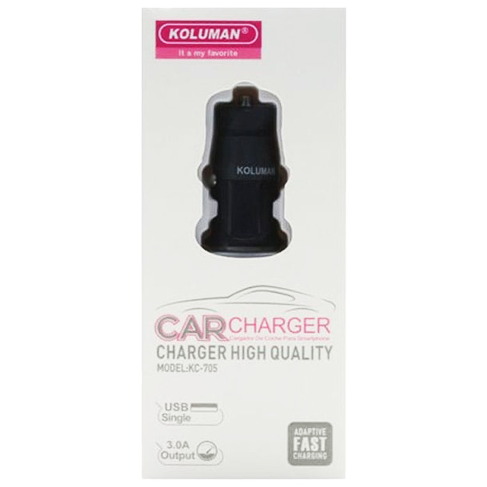 بسته‌بندی شارژر فندکی کلومن 3 آمپر مدل KC-C705 Car Charger QC 3.0