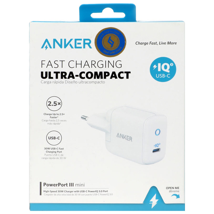 بسته‌بندی شارژر همراه 30W انکر مدل PowerPort 3 Mini A2615