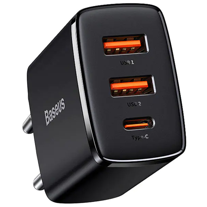 رنگ مشکی شارژر همراه 30W بیسوس مدل Compact Quick Charger USB-C+USB3.0 CCXJ-E01