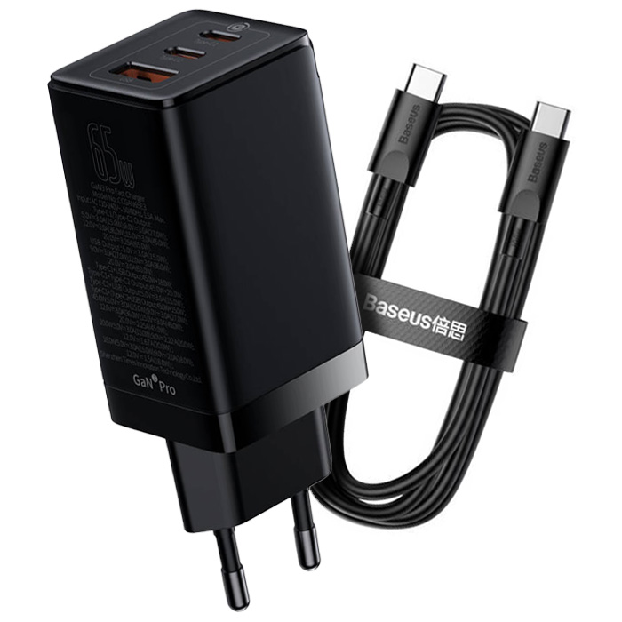 شارژر همراه 65W بیسوس مدل GaN3 Pro Fast Charger CCGP050101 به همراه کابل شارژ