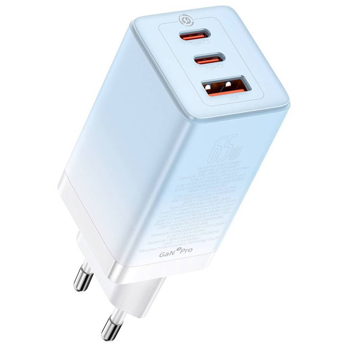 رنگ آبی شارژر همراه 65W بیسوس مدل GaN3 Pro Fast Charger CCGP050101
