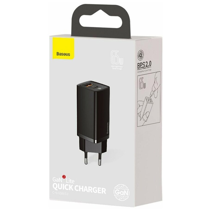 بسته‌بندی شارژر همراه 65W بیسوس مدل GaN2 Lite Quick Charger USB-C + USB3 CCGAN2L-B01