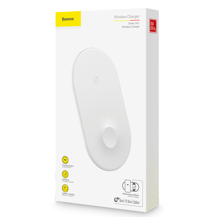 بسته بندی استند شارژ بیسیم Lightning بیسوس مدل Smart 2in1 Wireless Charger WX2IN1P20-02