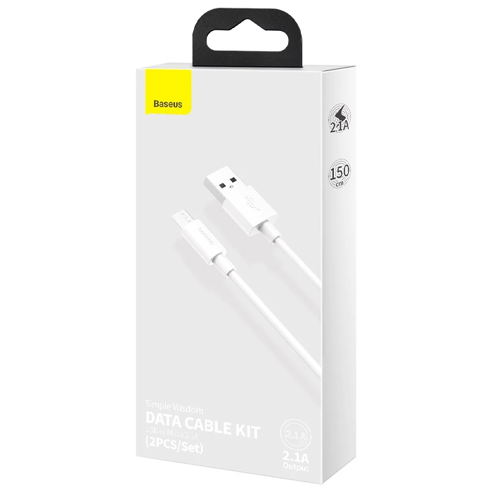 بسته‌بندی کابل بیسوس 2 آمپر میکرو مدل Simple Wisdom Kit TZCAMZJ-02 با طول 1.5 متر پک 2تایی