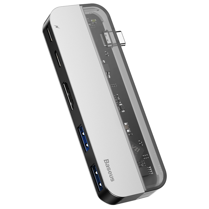 نمای کناری هاب بیسوس 5 پورت USB-C مدل Transparent Series Multifunctional CAHUB-TD0G