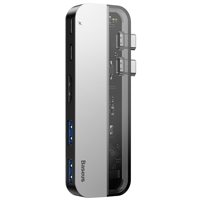 نمای کناری هاب بیسوس 5 پورت USB-C مدل Transparent Series Dual Type-C Multifunctional CAHUB-TS0G