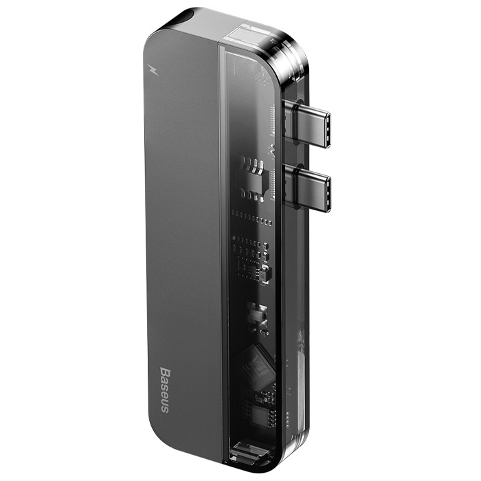 نمای کلی هاب بیسوس 5 پورت USB-C مدل Transparent Series Dual Type-C Multifunctional CAHUB-TS0G
