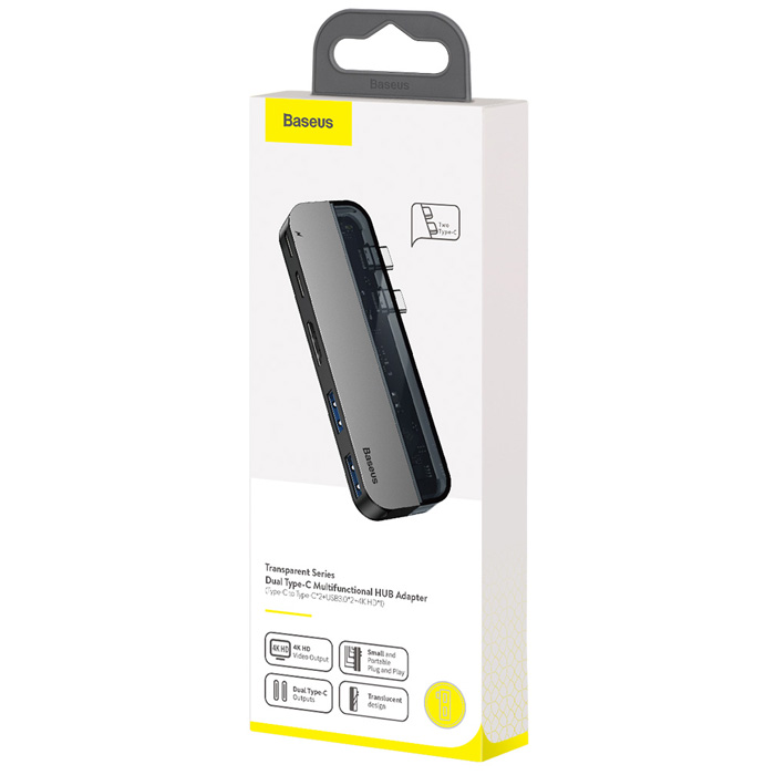 بسته‌بندی هاب بیسوس 5 پورت USB-C مدل Transparent Series Dual Type-C Multifunctional CAHUB-TS0G