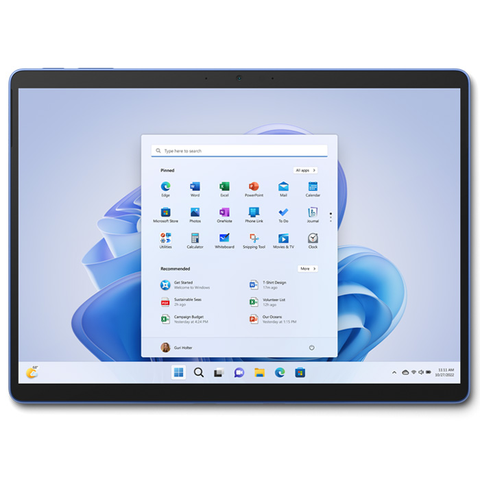 صفحه نمایش تبلت مایکروسافت مدل Surface Pro 9–i7 حافظه 512 گیگابایت و رم 16 گیگابایت در رنگ آبی