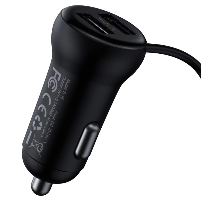 نمای کلی شارژر فندکی و گیرنده بلوتوثی بیسوس مدل T Shaped S-16 CCMT000201