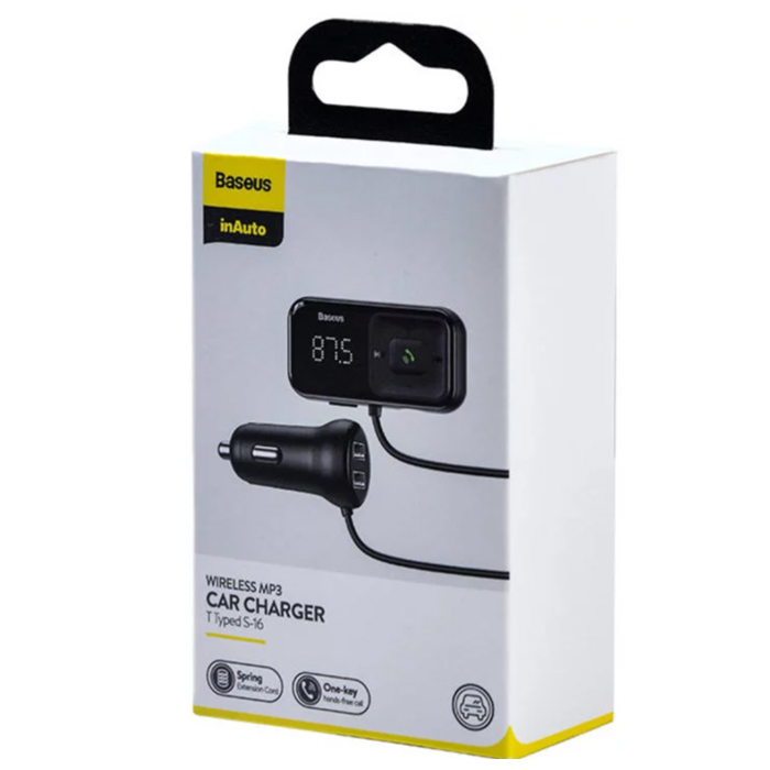 بسته‌بندی شارژر فندکی و گیرنده بلوتوثی بیسوس مدل T Shaped S-16 CCMT000201