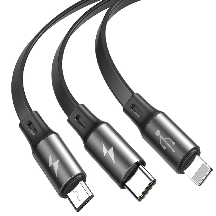 کابل بیسوس 3 در 1 مدل Fabric 3-in-1 Flexible CAMLT-BYG1 با طول 1.2 متر