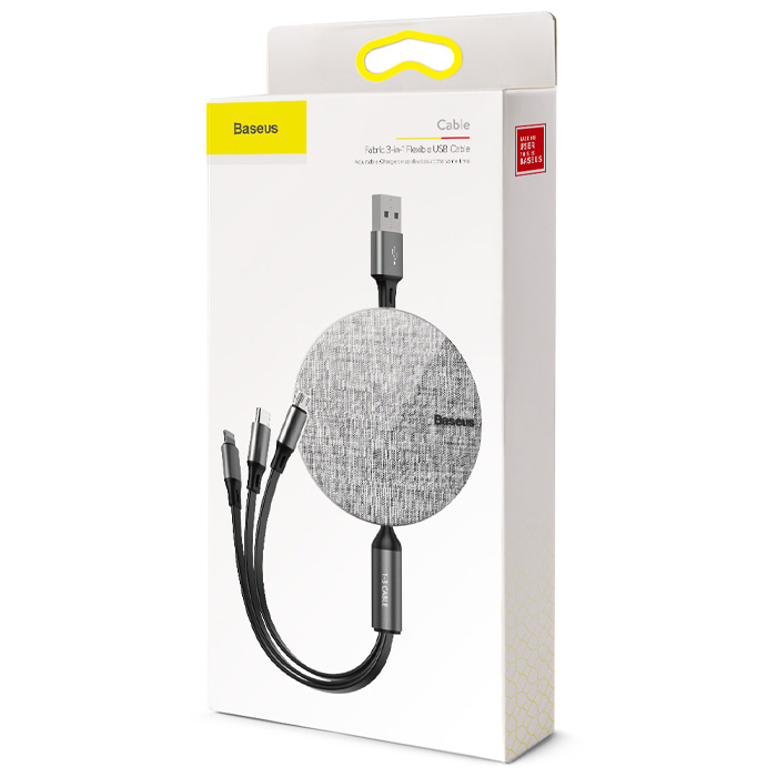 بسته‌بندی کابل بیسوس 3 در 1 مدل Fabric 3-in-1 Flexible CAMLT-BYG1 با طول 1.2 متر