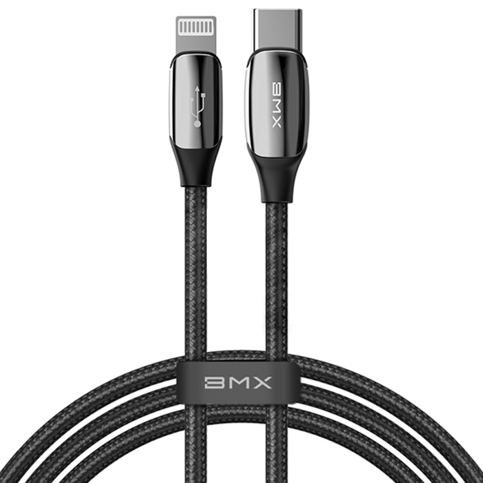 رنگ مشکی کابل بیسوس Lightning به USB-C مدل BMX Sequins MFi Certified CATLLP-A01 با طول 1.2 متر