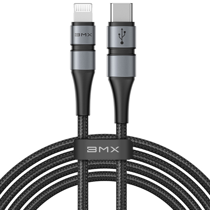 رنگ مشکی کابل بیسوس Lightning به USB-C مدل BMX Double-deck MFi Certified CATLSJ-BG1 با طول 1.8 متر