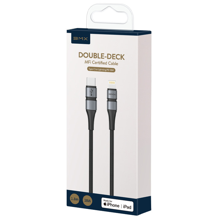 بسته‌بندی کابل بیسوس Lightning به USB-C مدل BMX Double-deck MFi Certified CATLSJ-BG1 با طول 1.8 متر
