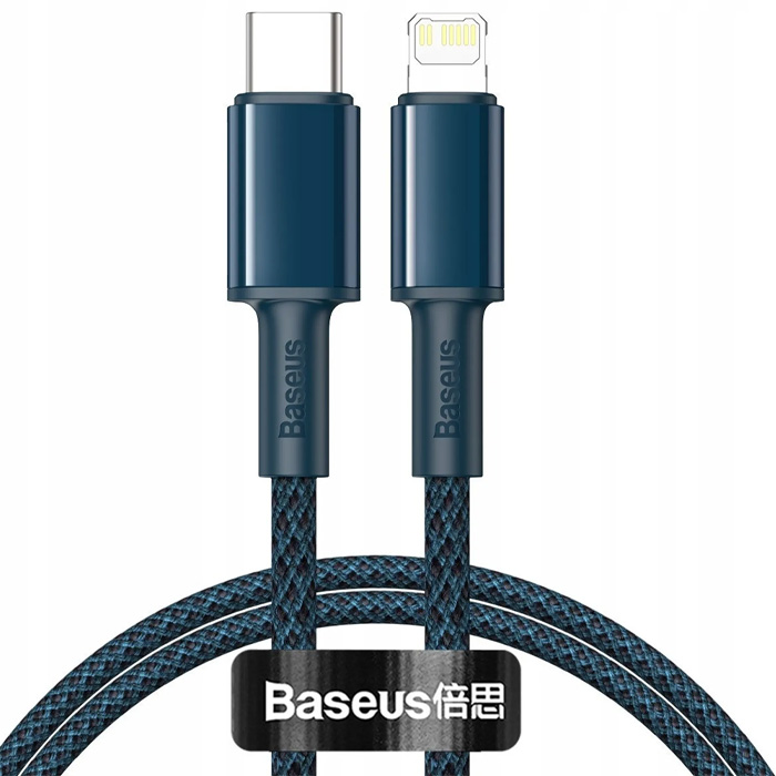 رنگ آبی کابل بیسوس 20 واتی Lightning به USB-C مدل High Density Braided CATLGD-03 با طول 1 متر
