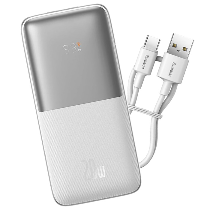 پاوربانک بیسوس 20W مدل PPBD040201 Bipow Pro به همراه کابل شار ژ در رنگ سفید