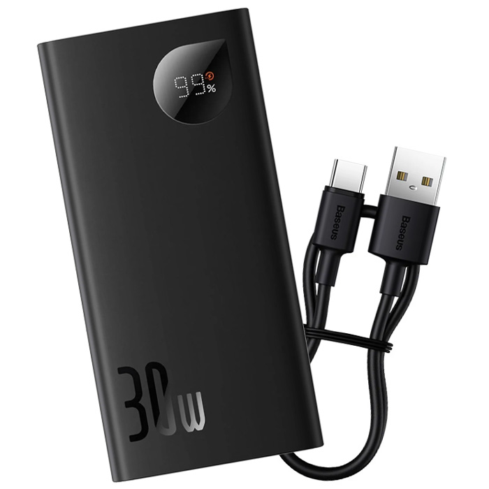 پاوربانک بیسوس 30W مدل PPAD040101 Adaman2 Digital Display به همراه کابل شارژ در رنگ مشکی