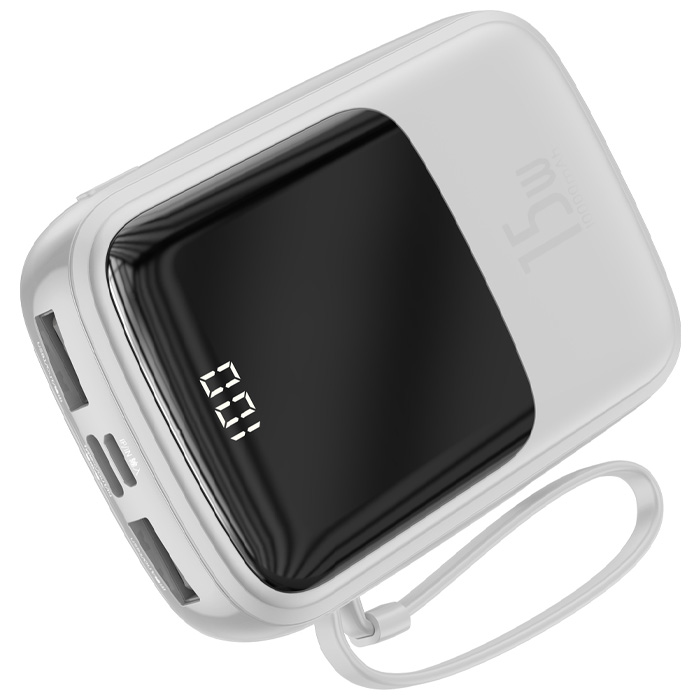 نمای درگاه‌های شارژ پاوربانک بیسوس 15W مدل PPQD-B01 Qpow Digital Display در رنگ  سفید