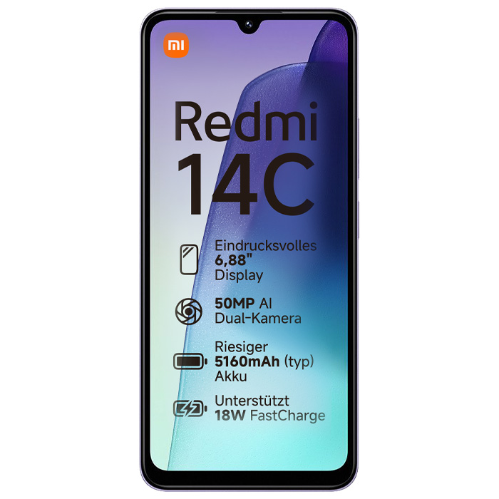 صفحه نمایش گوشی موبایل شیائومی Redmi 14C در رنگ بنفش
