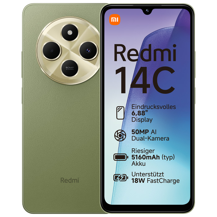 رنگ سبز گوشی موبایل شیائومی Redmi 14C