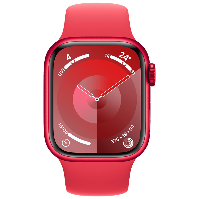 نمای روبرو ساعت هوشمند اپل مدل Apple Watch Series 9 41mm در رنگ قرمز