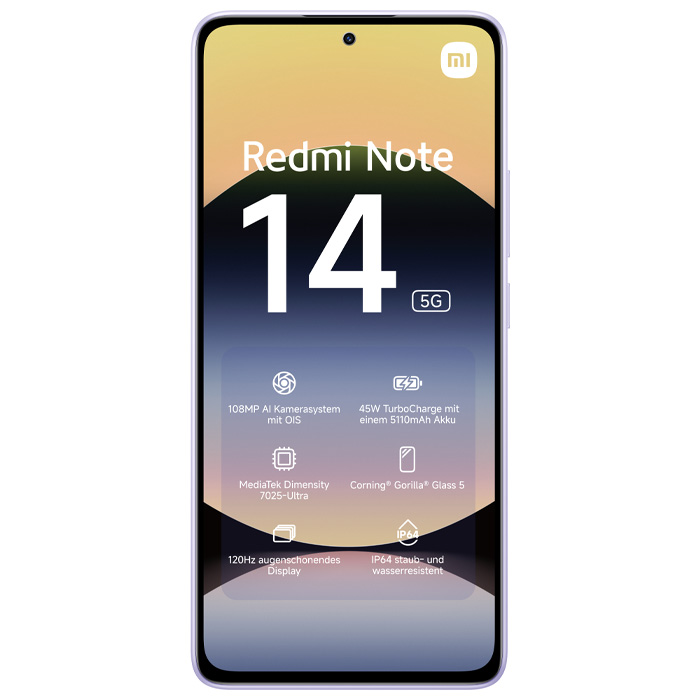 صفحه نمایش گوشی موبایل شیائومی Redmi Note 14 5G در رنگ بنفش