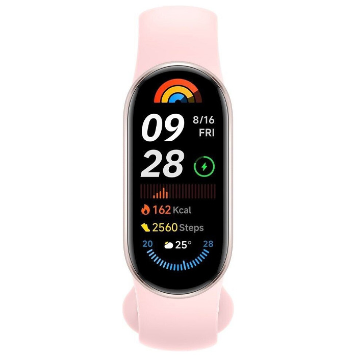 نمای روبرو مچ بند هوشمند شیائومی مدل Mi Smart Band 9 M2345B1 در رنگ رزگلد