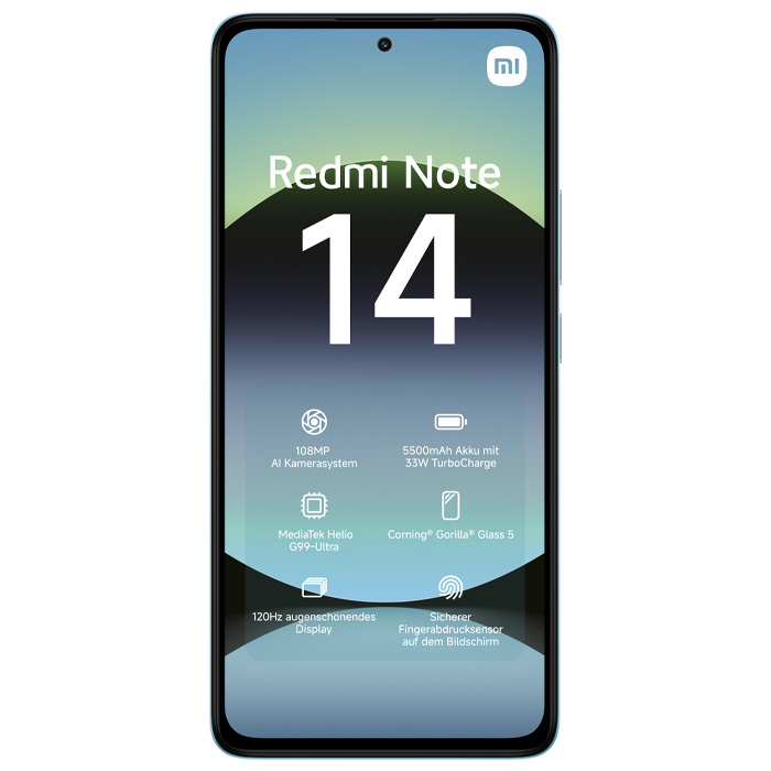 صفحه نمایش گوشی موبایل شیائومی Redmi Note 14 در رنگ آبی اقیانوسی