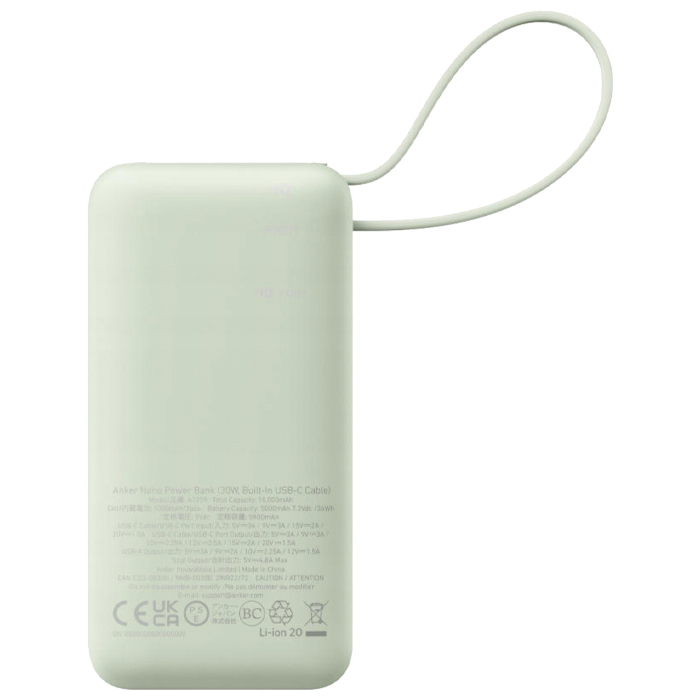نمای پشتی پاوربانک انکر 30W مدل Nano Power Bank A1259