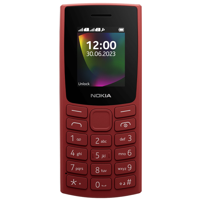 نمای روبرو گوشی موبایل نوکیا Nokia 106 2G 2023 (TA-1564) در رنگ قرمز