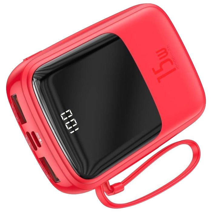 نمای درگاه‌های شارژ پاوربانک بیسوس 15W مدل PPQD-A01 Qpow Digital Display در رنگ  قرمز