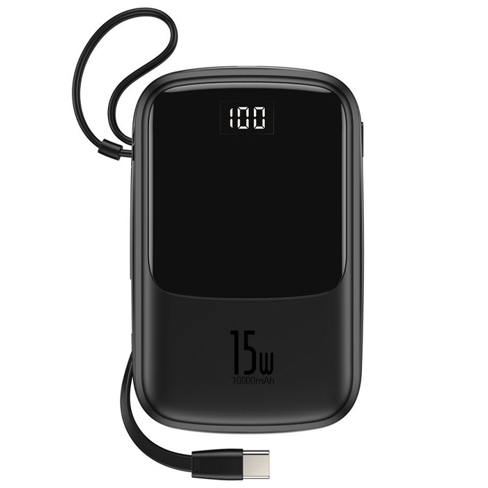 رنگ مشکی پاوربانک بیسوس 15W مدل PPQD-A01 Qpow Digital Display