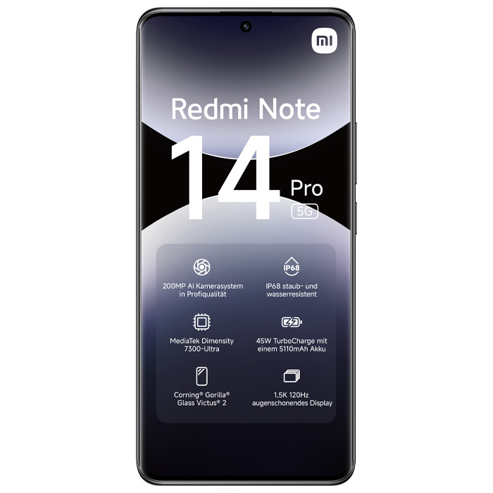 صفحه نمایش گوشی موبایل شیائومی Redmi Note 14 Pro 5G در رنگ مشکی