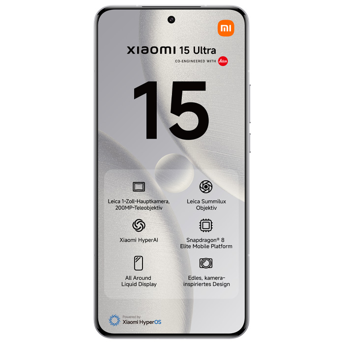 صفحه نمایش گوشی موبایل شیائومی Xiaomi 15 Ultra 5G در رنگ سفید