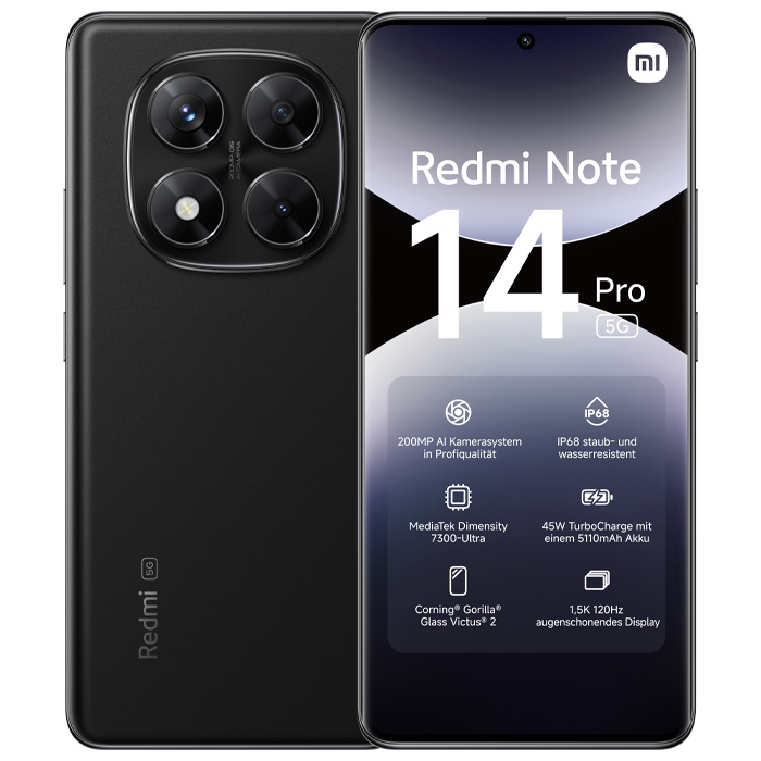 رنگ Midnight Black گوشی موبایل شیائومی Redmi Note 14 Pro 5G