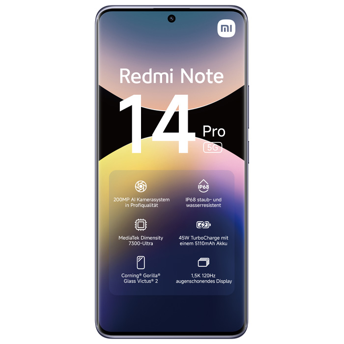 صفحه نمایش گوشی موبایل شیائومی Redmi Note 14 Pro 5G در رنگ Lavender Purple