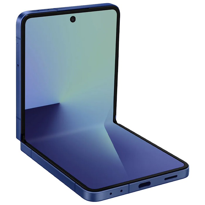 نمای نیمه باز گوشی موبایل سامسونگ Galaxy Z Flip 7 5G در رنگ آبی
