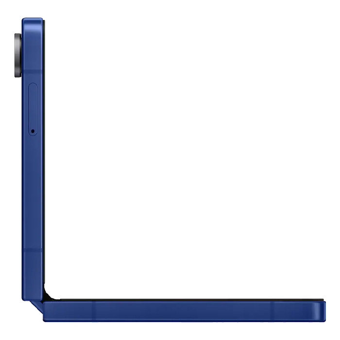 نمای کناری گوشی موبایل سامسونگ Galaxy Z Flip 7 5G در حالت نیمه باز  در رنگ آبی