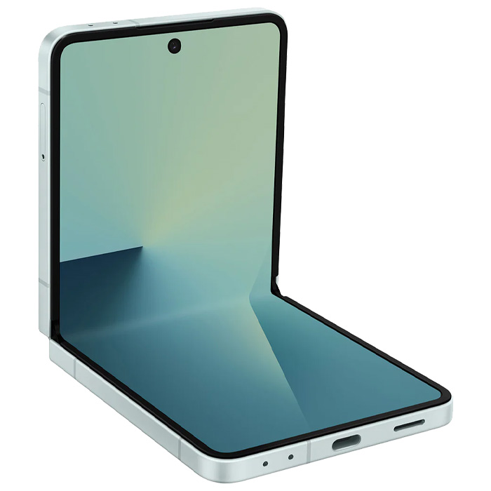 نمای نیمه باز گوشی موبایل سامسونگ Galaxy Z Flip 7 5G در رنگ نعنایی