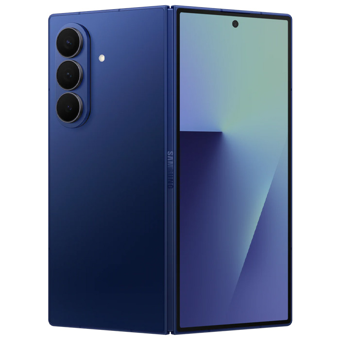 قاب پشتی گوشی موبایل سامسونگ Galaxy Z Fold 7 5G در حالت نیمه باز در رنگ آبی