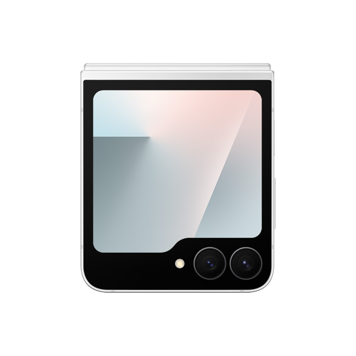 صفحه نمایش پشتی گوشی موبایل سامسونگ Galaxy Z Flip 7 FE 5G در حالت بسته در رنگ سفید