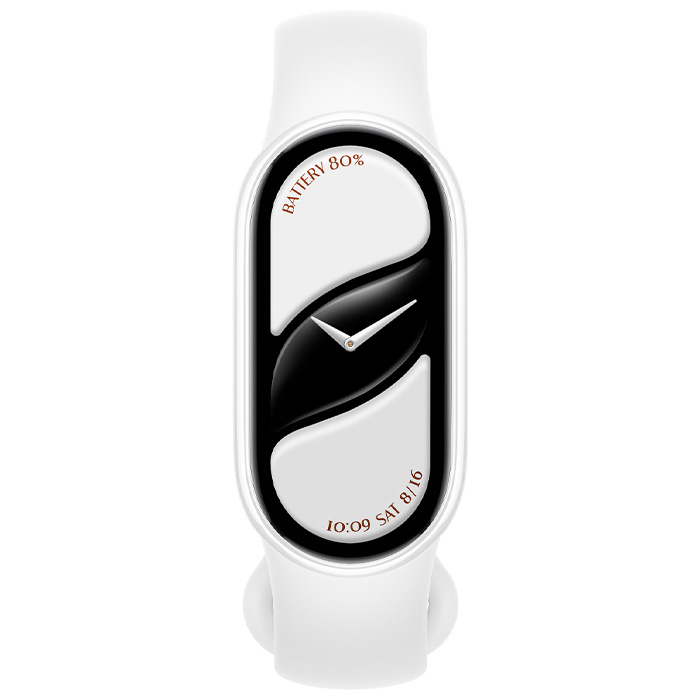 نمای روبرو مچ بند هوشمند شیائومی مدل Mi Smart Band 10 M2459B1 در رنگ سفید