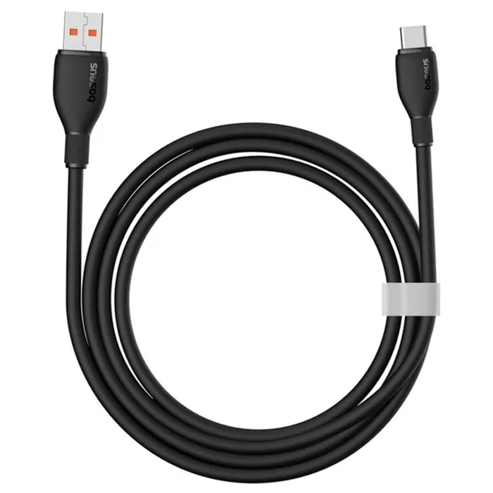 نمای کلی کابل بیسوس 100 وات USB-C مدل Pudding Series P10355703111-B1 در رنگ مشکی