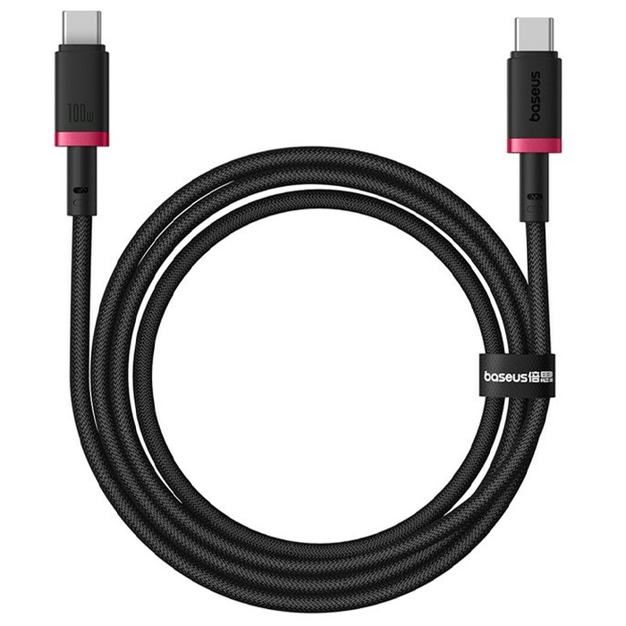 نمای کلی کابل بیسوس 100 واتی USB-C به USB-C مدل Dura Series P10377803U01 در رنگ قرمز مشکی