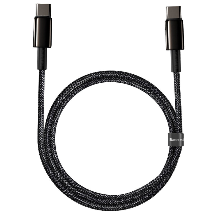 نمای کلی کابل بیسوس 100 وات USB-C به USB-C مدل Tungsten Gold CATWJ-01