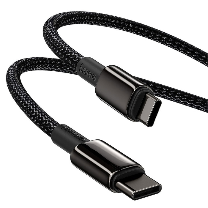 کابل بیسوس 100 وات USB-C به USB-C مدل Tungsten Gold CATWJ-01 در رنگ مشکی