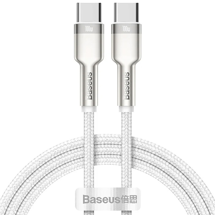 رنگ سفید کابل بیسوس 100 وات USB-C به USB-C مدل Cafule Series Metal Data CATJK-C01