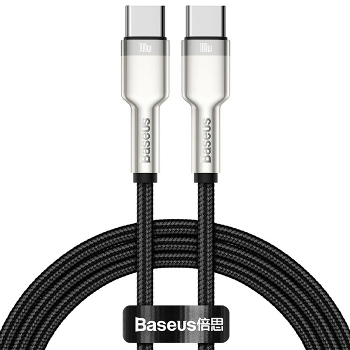 رنگ مشکی کابل بیسوس 100 وات USB-C به USB-C مدل Cafule Series Metal Data CATJK-C01